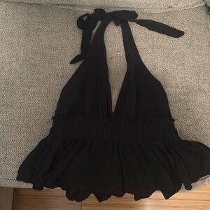 Ocean drive black backless halter top, medium